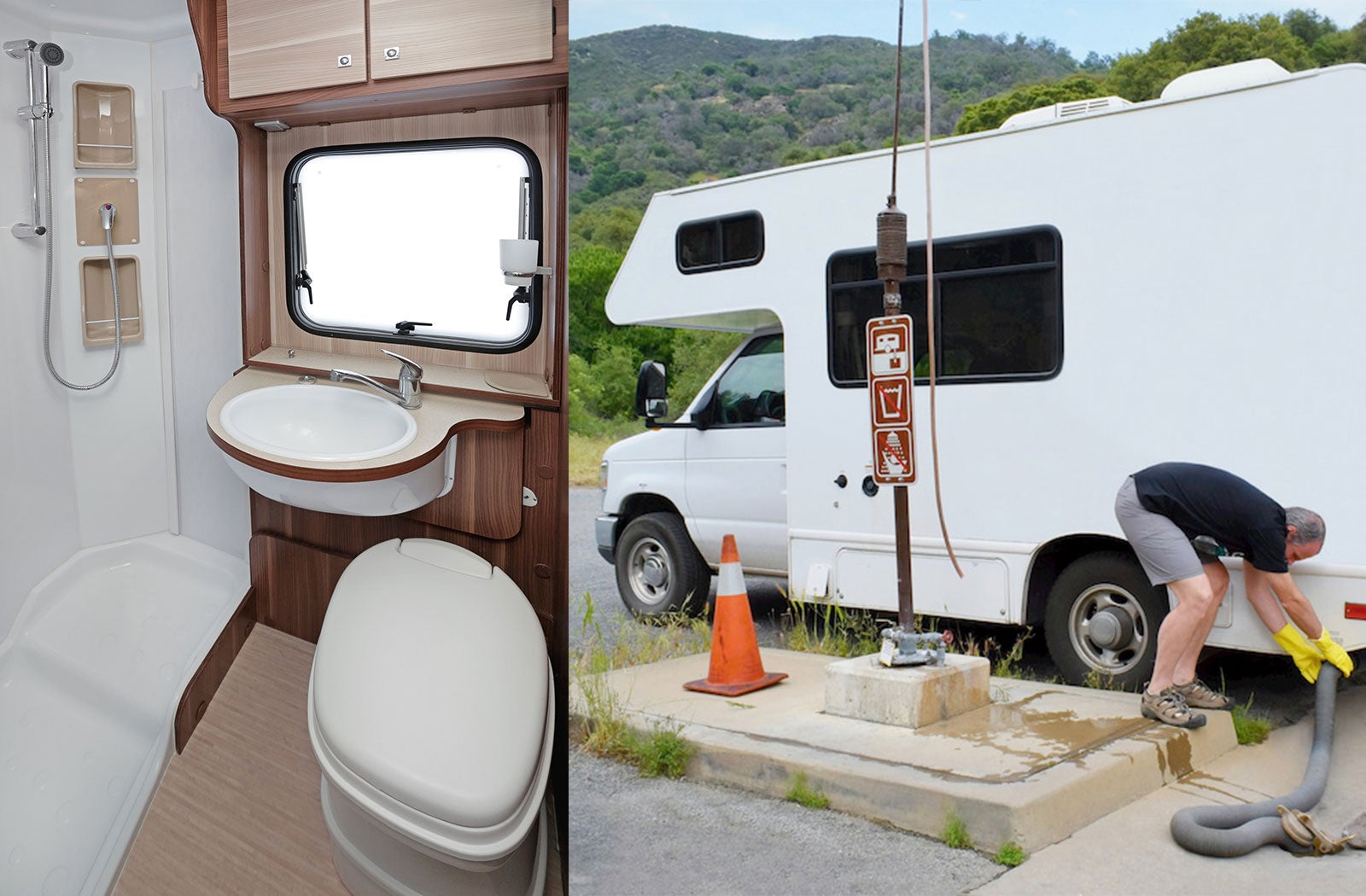 Portable RV/camper toilet and holding tank setup in Terrell, Texas